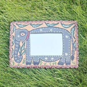 Vintage Handmade Small Elephant Folk Art Mirror